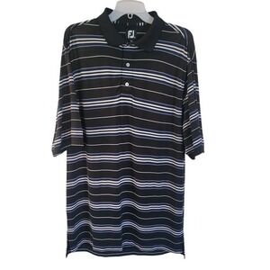 FootJoy Titleist Mens Large Black Blue Striped Golf Polo Shirt Short Sleeve FJ